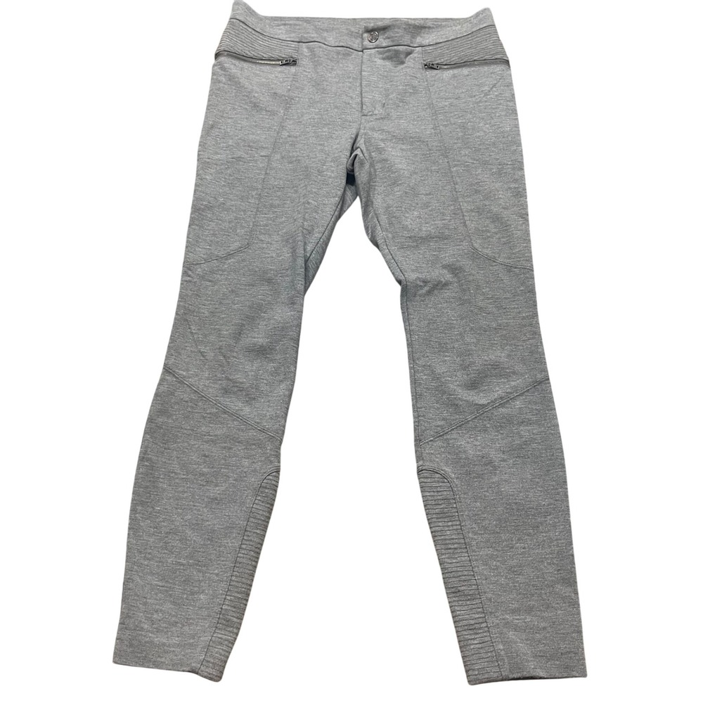 Athleta Womens Gray Moto Knit Pants Ribbed Knee Zipper Pockets Size 8